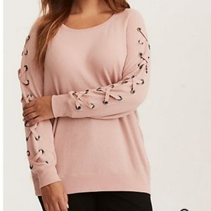 Torrid NWT Blush Lace Up Sleeve Sweatshirt